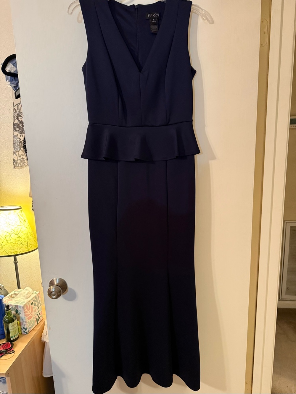 Enfocus Studio Navy Sleeveless V-Neck Peplum Maxi Dress
